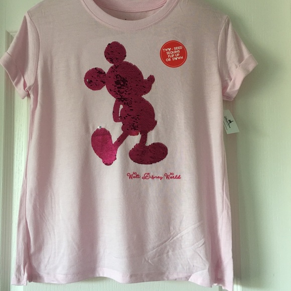 Disney Tops - Disney Tee Shirt Mickey Mouse Pink Sequins Small